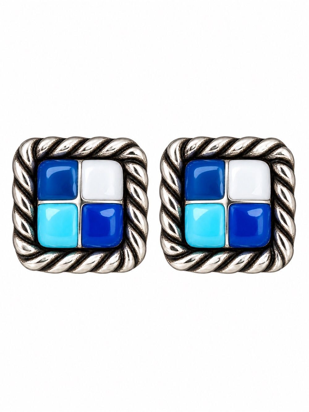 Brighton Cabana Blue/White Mosaic Mini Post Stud Earrings NWT Square/Diamond - Picture 4 of 6